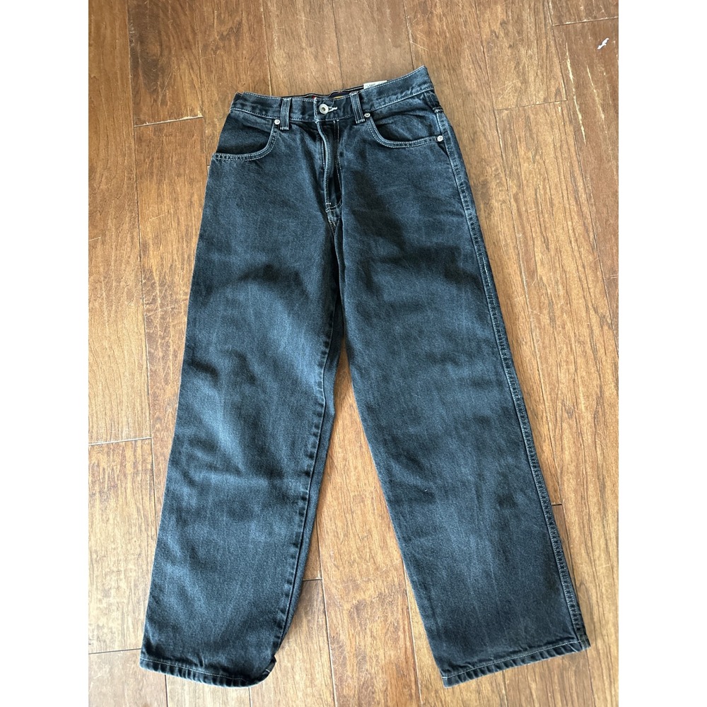 Vintage JNCO Jeans Crown Logo Wide Leg Baggy Black Denim Pants B1645D5 27 Inseam